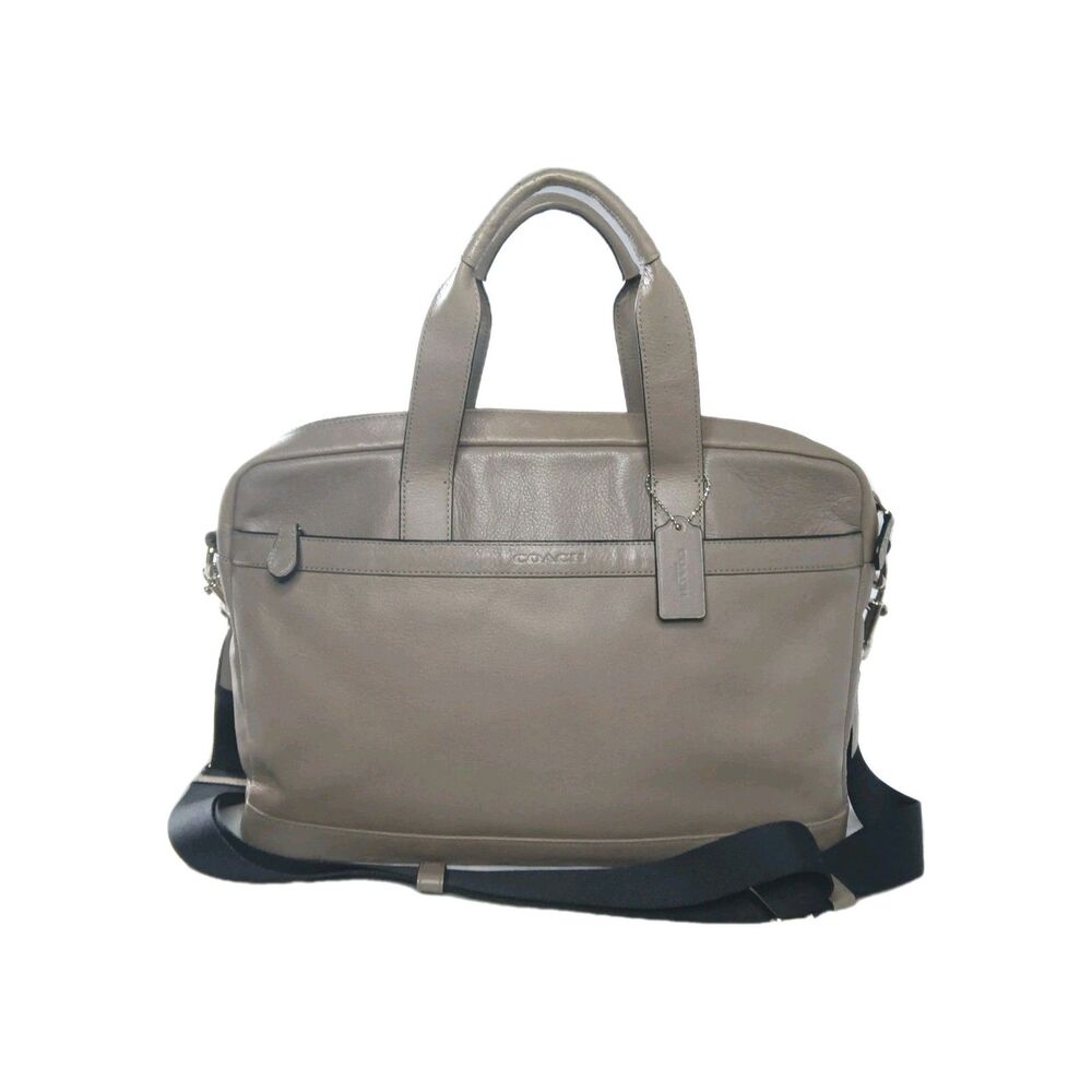 COACH Hudson Leather Bag  Briefcase F71561 Taupe Gray Brown Retail $450